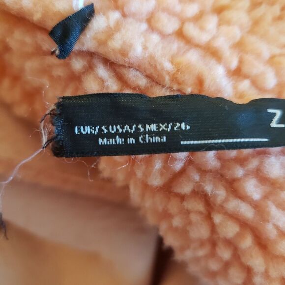 Zara Peach Shearling Sherpa Crop Jacket Sz S - Picture 7 of 9